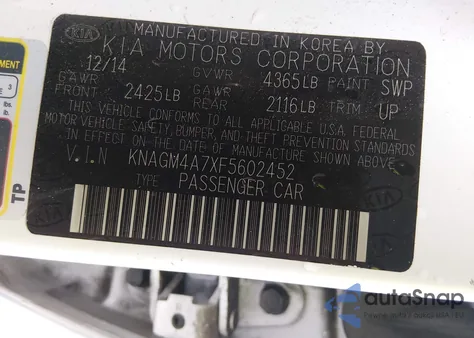 2015 Kia Optima Lx from USA, damaged, VIN KNAGM4A7XF5602452